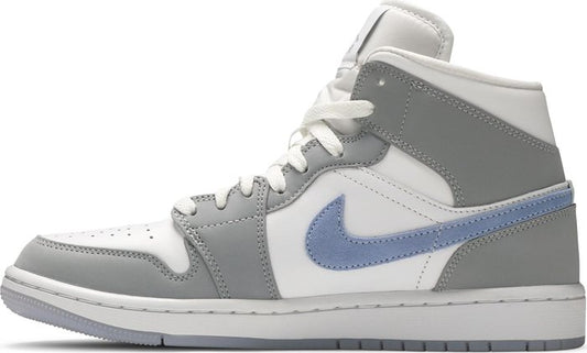 NIKE x AIR JORDAN - Nike Air Jordan 1 Mid Wolf Grey Aluminum Sneakers (Women)