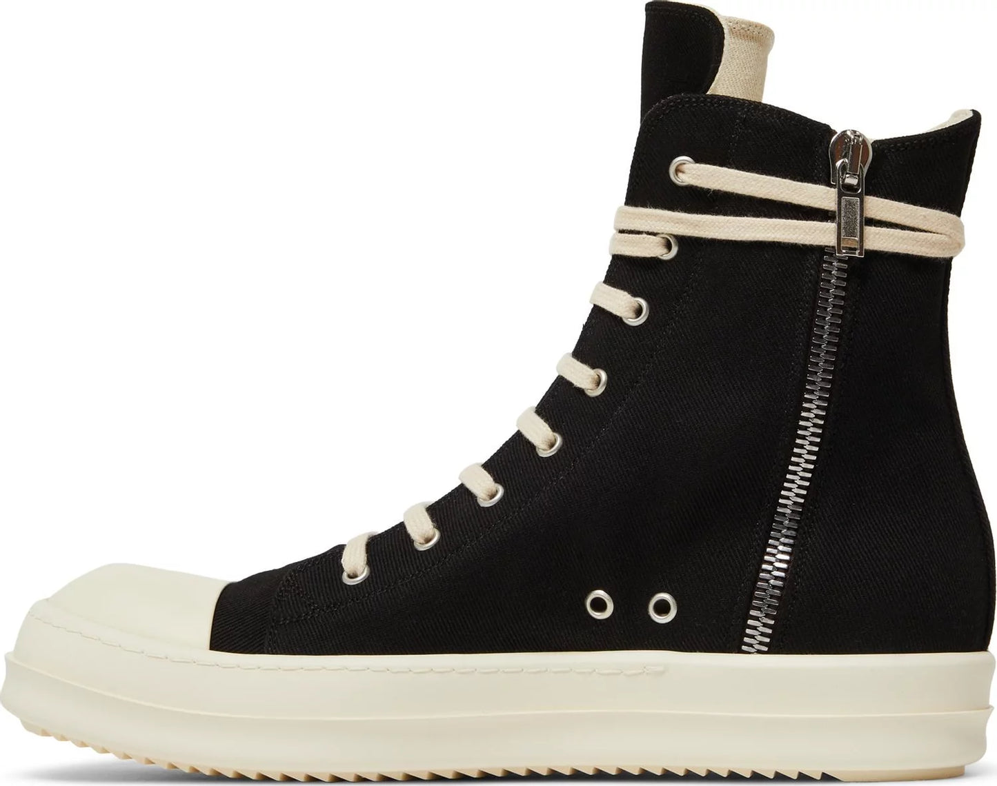 RICK OWENS - Rick Owens DRKSHDW Strobe Cotton Denim High Black Milk Sneakers