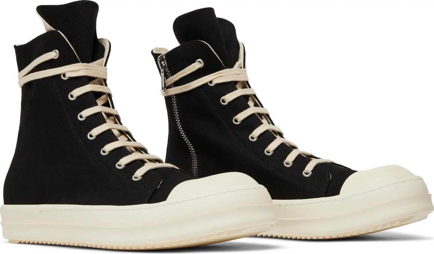 RICK OWENS - Rick Owens DRKSHDW Strobe Cotton Denim High Black Milk Sneakers