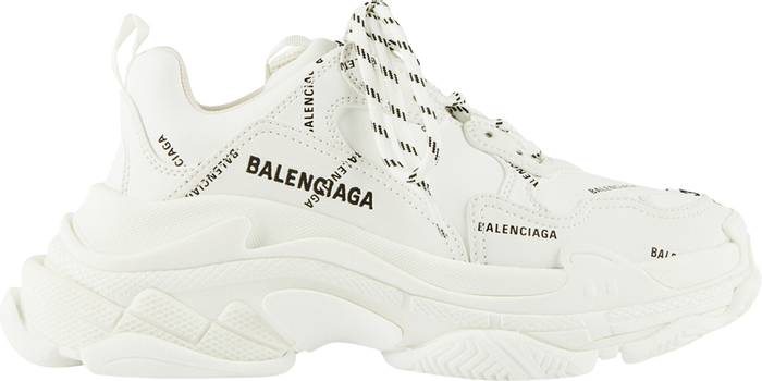BALENCIAGA - BALENCIAGA Triple S All Over Logo White Sneakers (Women)