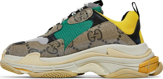 BALENCIAGA x GUCCI - BALENCIAGA Triple S Beige Green Yellow x Gucci "The Hacker Project" Sneakers