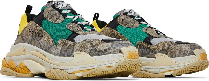 BALENCIAGA x GUCCI - BALENCIAGA Triple S Beige Green Yellow x Gucci "The Hacker Project" Sneakers